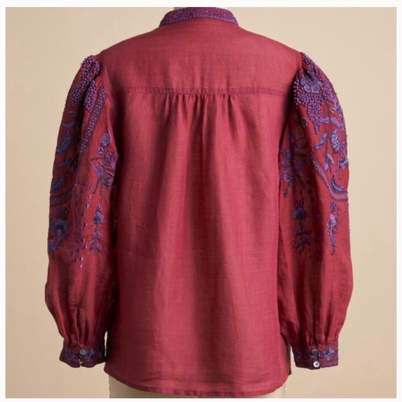 Sundance Ramie Embroidered Blouse Burgundy Purple Equestrian Western Cowgirl XS - Picture 3 of 12